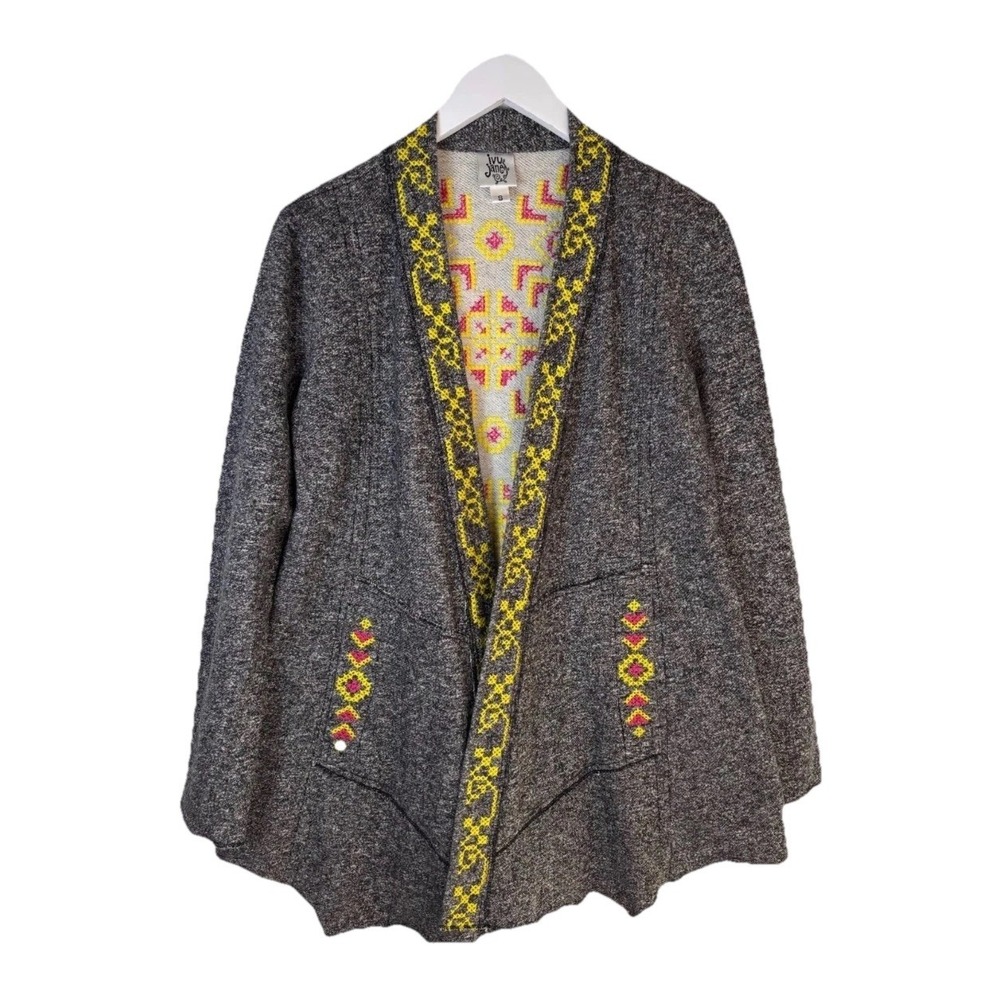 Ivy Jane Embroidered Floral Gray Open Front Boho Sz Small Kimono Western‎